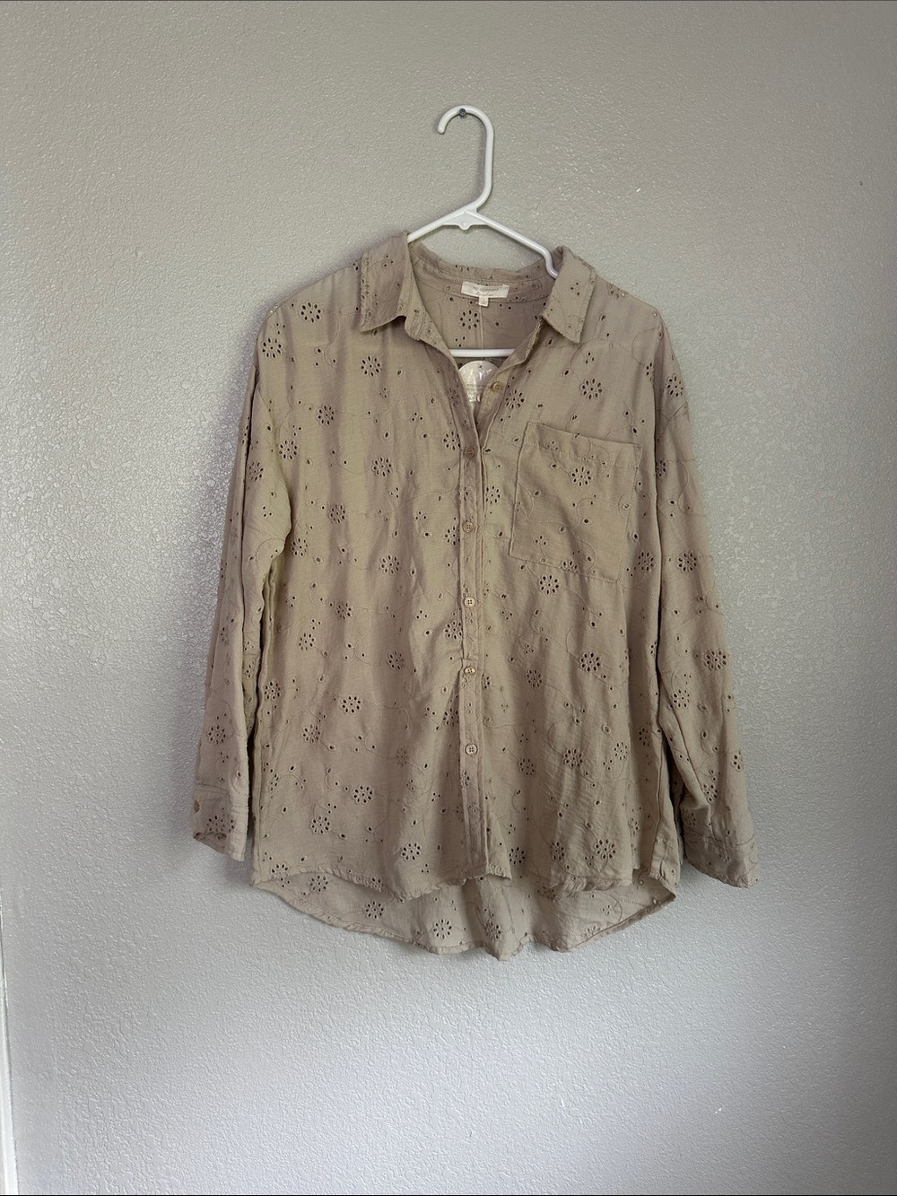 NWT No Comment Linen Love Long Sleeve Eyelet Lace Boho Blouse Top
